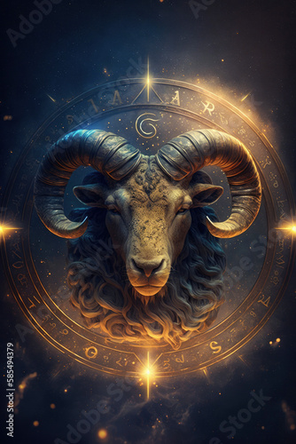 Aries sign of the zodiac, horoscope and astrology. Created with Generative AI technology.