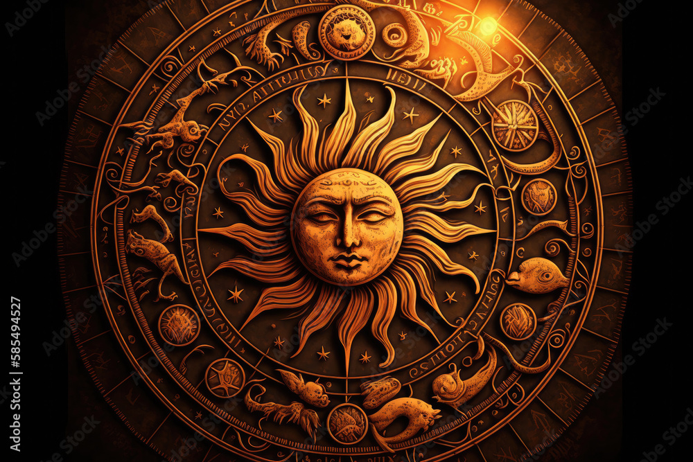 Sun horoscope and astrology background. Created with Generative AI technology.