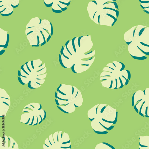 Monstera plant tropical seamless pattern vector  exotic forest  juicy shades and floral repeat  green colors only  simple flat illustration of big leaves