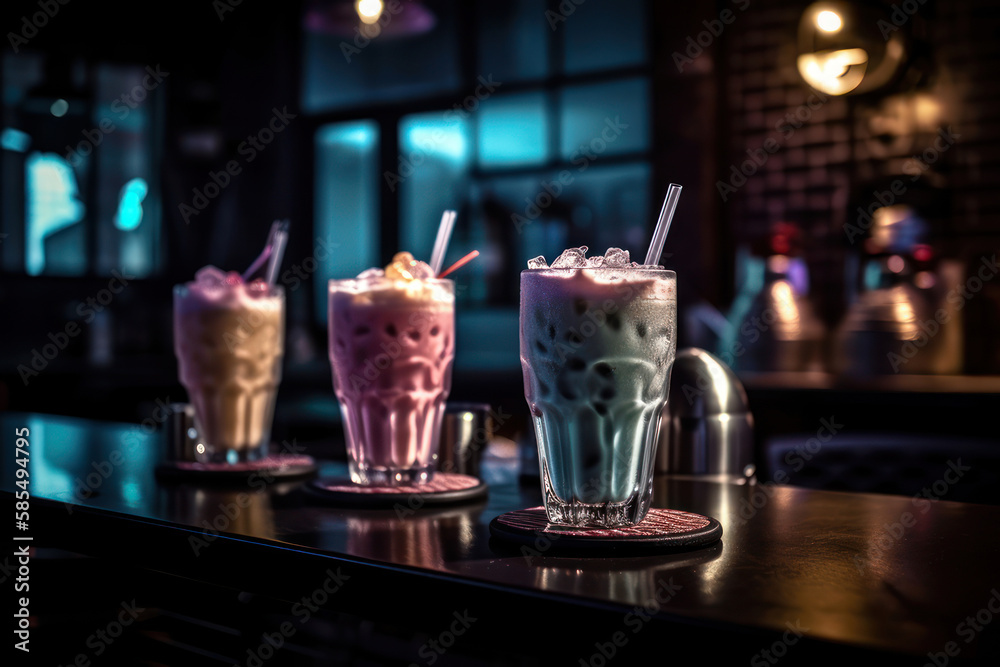 Ice milk shake in glasses on the bar generative ai Ice milk shake in glasses on the bar generative ai