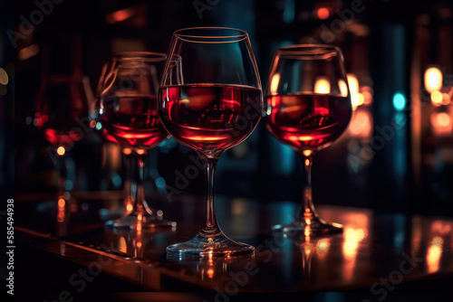 red wine in glasses on the bar in the nightclub generative ai
