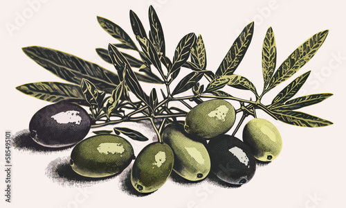 A retro-style image of an olives using risograph risoprint printing. Vector. Generative AI