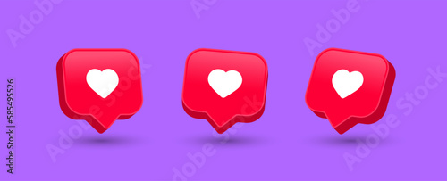 heart 3d like in speech bubble icon. social media notification icons in speech bubble ; love icon signs - like chat bubbles social network post reactions collection set. vector illustration