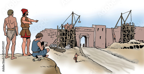 Ancient Rome - Men at work for the construction of the city walls
