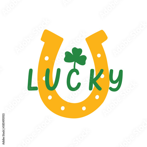 Saint Patrick's Day vector illustration with lucky fortuna golden horseshoe. Flat style clipart for t shirt print design