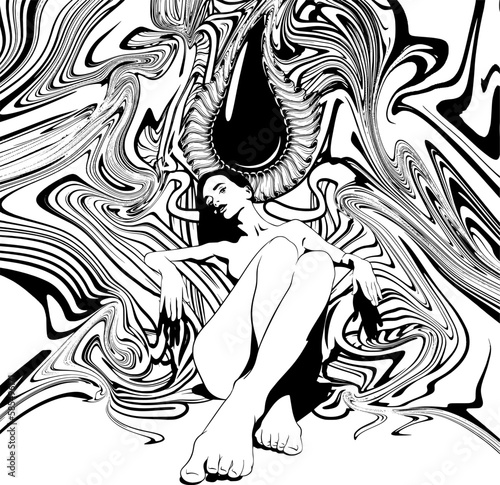 Vector hand drawn surreal trendy illustration.