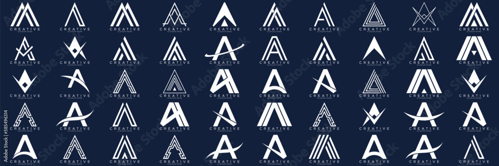 mega logo collection, Abstract letter A logo design. icons for business of luxury, elegant, simple.