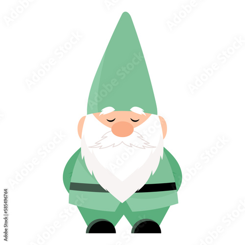 Garden gnome in green clothes with closed eyes. Small man. Sculpture for the garden.