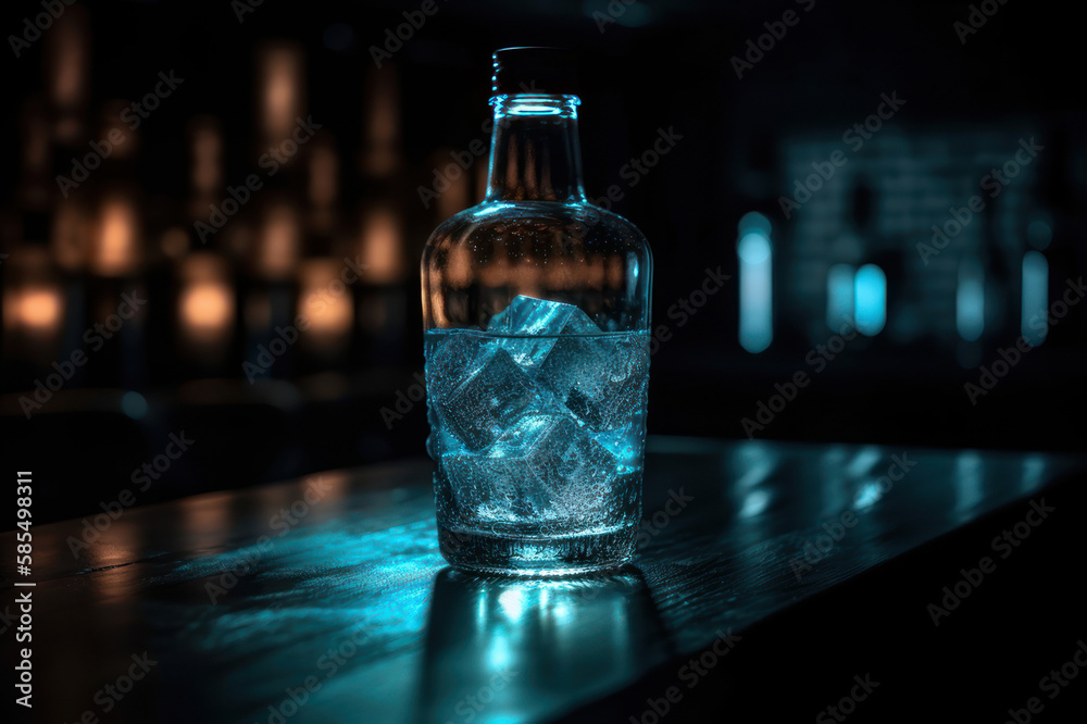 Ice water with bottle on the bar generative Ice water with bottle on the bar generative