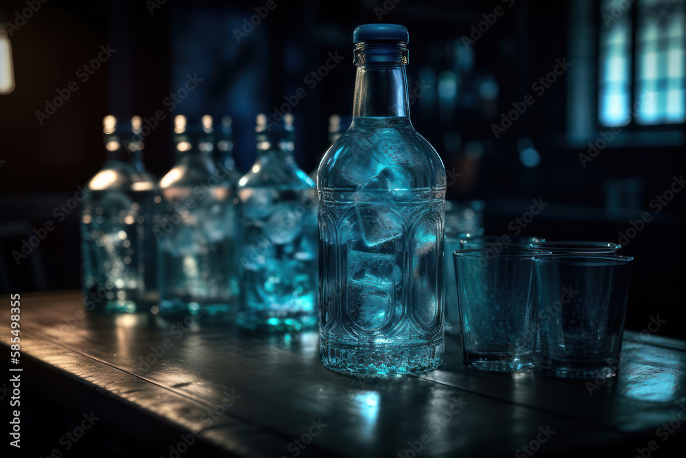  Ice water with bottle on the bar generative