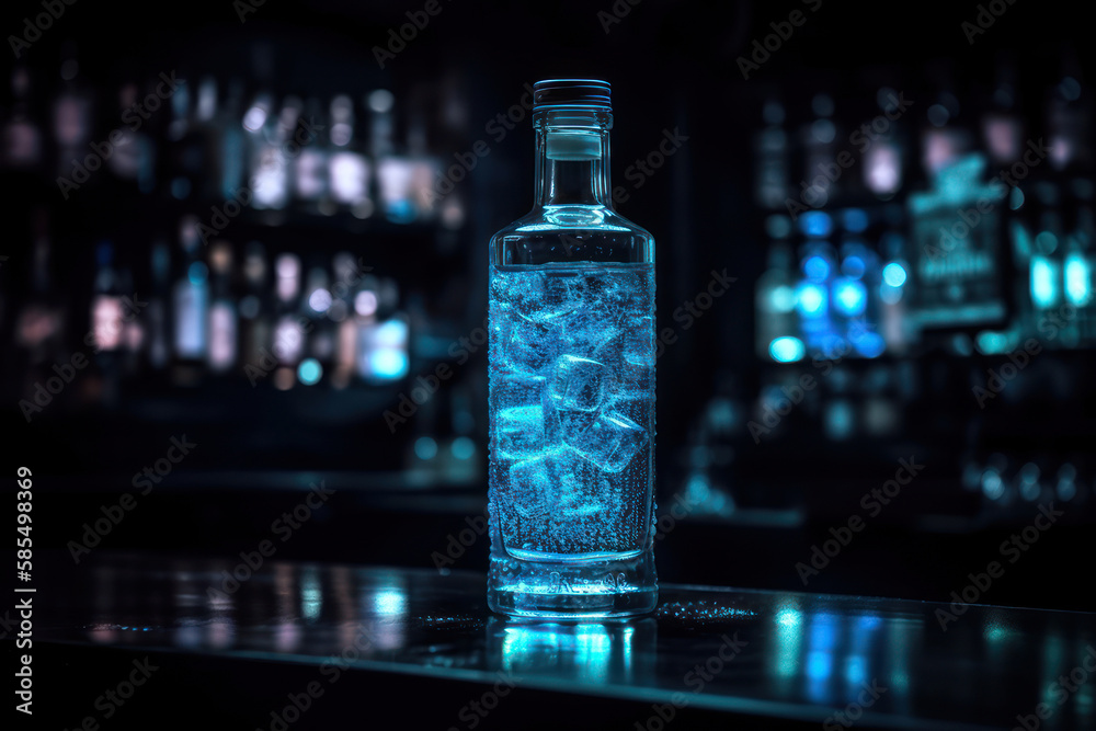 Ice water with bottle on the bar generative Ice water with bottle on the bar generative
