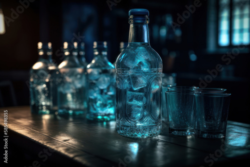  Ice water with bottle on the bar generative © Sergey