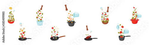 Food Preparation with Floating Ingredients for Cooking and Utensils Vector Set