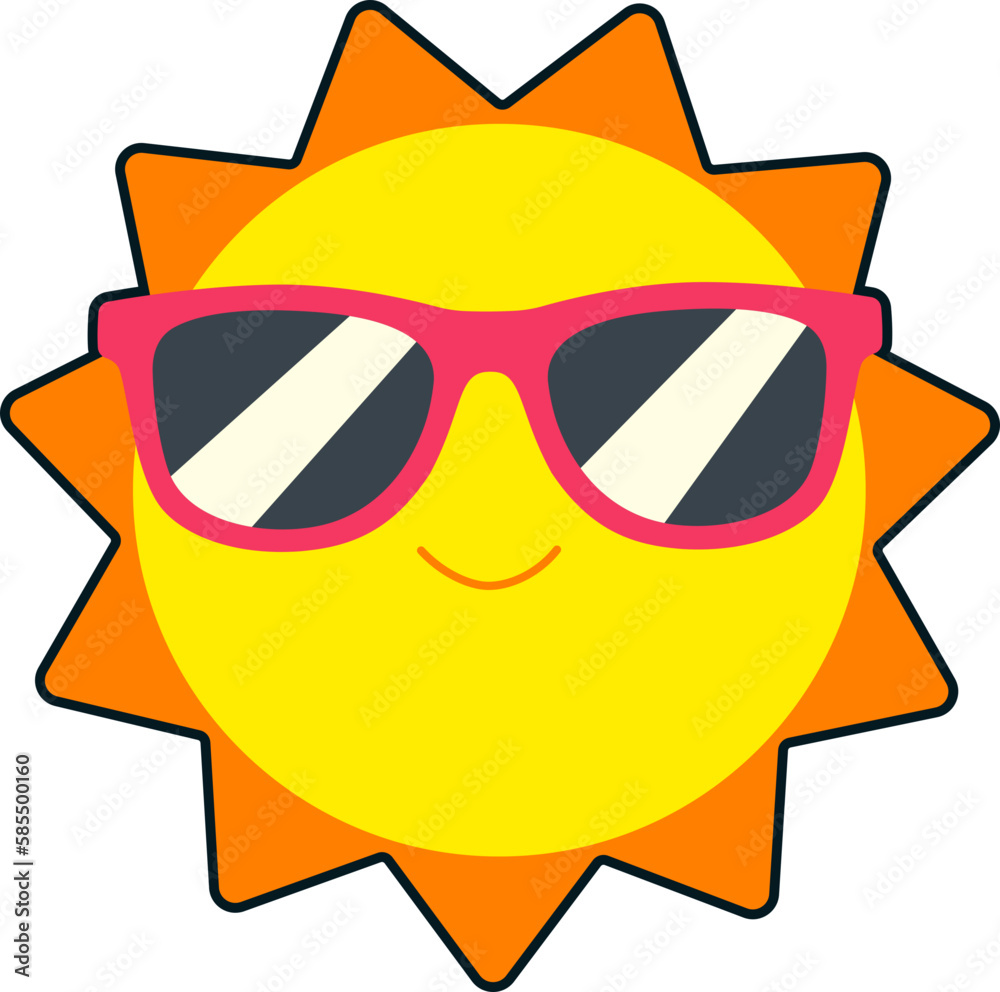 Sun Face Sunglasses Summer Travel Beach Sea Planet Flat Black Sticker