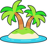 Palm Tree Green Island Summer Travel Beach Sea Flat Black Sticker