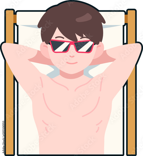 Man Sunbathe Beach Chairs Sunglasses Summer Travel Beach Sea Male Flat Black Sticker