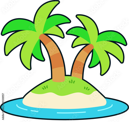 Palm Tree Green Island Summer Travel Beach Sea Flat Black Sticker