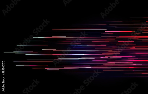 Illustration of abstract red optical connection lines in black space background, futuristic high speed wireless technology network concept. 