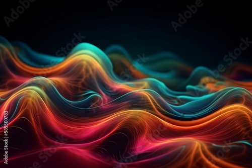Holographic Neon Waves: abstract, wavy, mesmerizing Fluid Abstract Design, suitable for enriching backgrounds, wallpapers, posters, and cover designs.