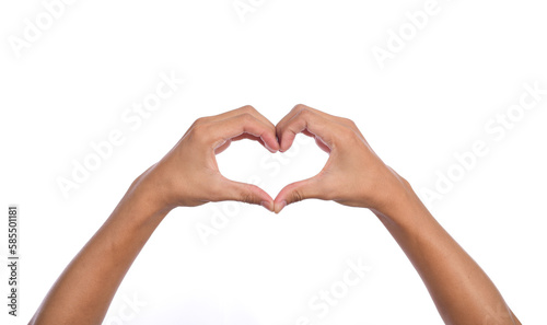 Man hands making a heart shape on a white isolated background