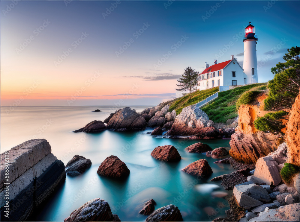 lighthouse on the coast during sunset with clear sky