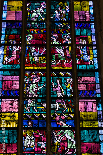 Glass window of the city cathedral of Munich, with drawings and all colors