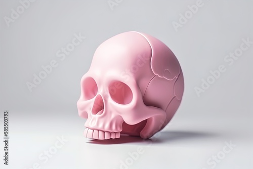 Detailed pink human skull 3d render illustration on isolated white background