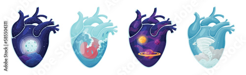 Human Hearts with Vessels and Scenes Inside Vector Set