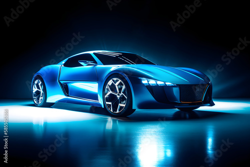 Presenting a blue sport car concept, generative ai. © hutangach