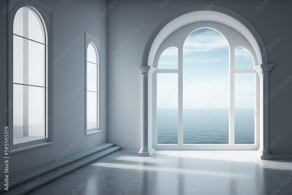 Fototapeta premium White room with a window overlooking the sea
