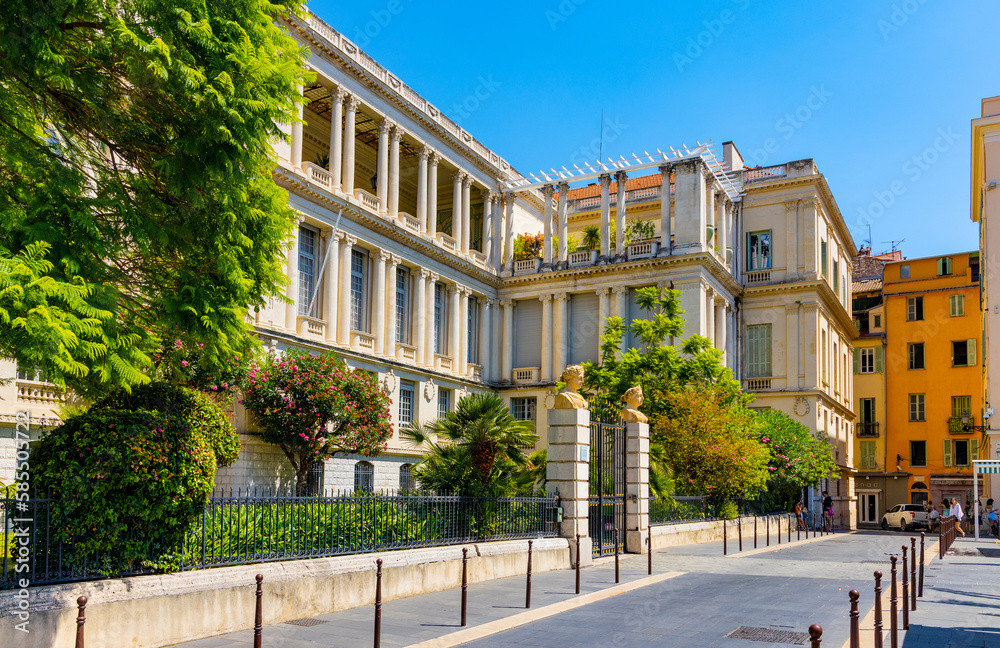 Naklejka premium Palais de la Prefecture palace and city hall aside Justice Palace in Nice historic Vieille Ville old town district on French Riviera Azure Coast in France