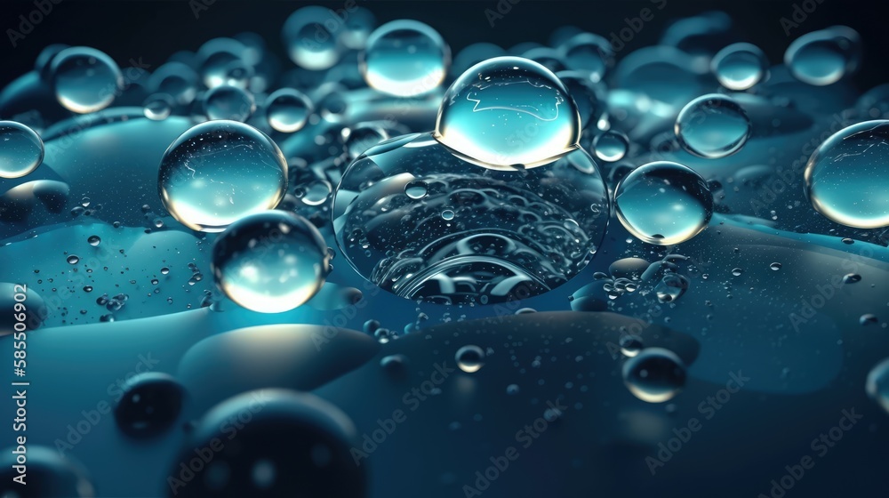 Bubbles in water close up, made with generated ai