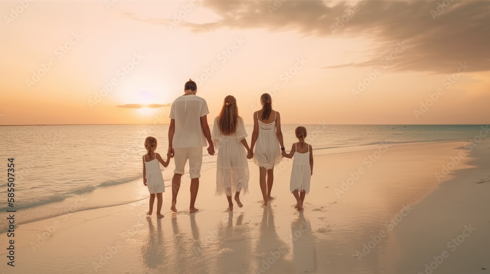 Family walking on beach, made with generative ai