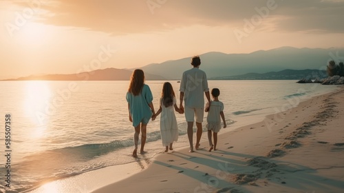 Family walking on beach, made with generative ai