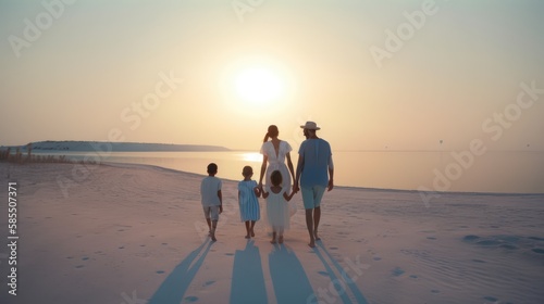 Family walking on the beach concept, made with generative ai