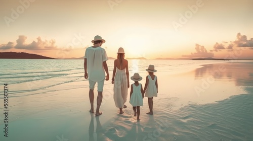 Family walking on the beach concept, made with generative ai © Interstellar