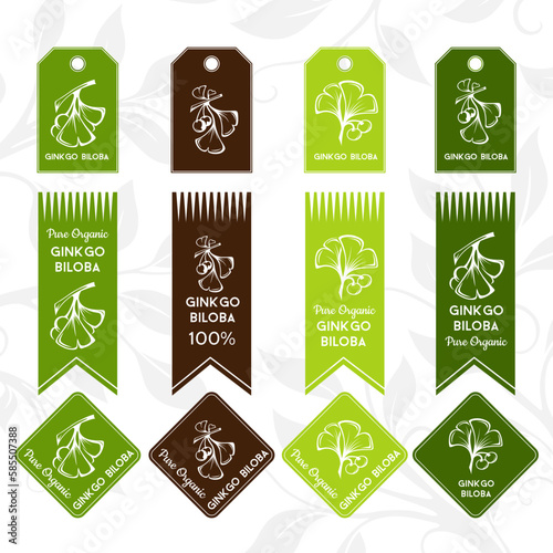 Ginkgo biloba. Tags, stickers and banners.