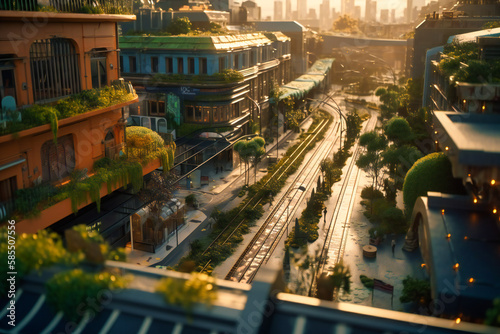 The streets are lined with smart sensors and green infrastructure, creating a city that is not only eco-friendly but also technologically advanced and efficient