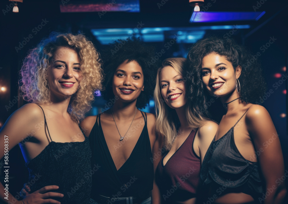 Party scene from a festive night club with happy people and friends. AI generated Party scene from a festive night club with happy people and friends. AI generated