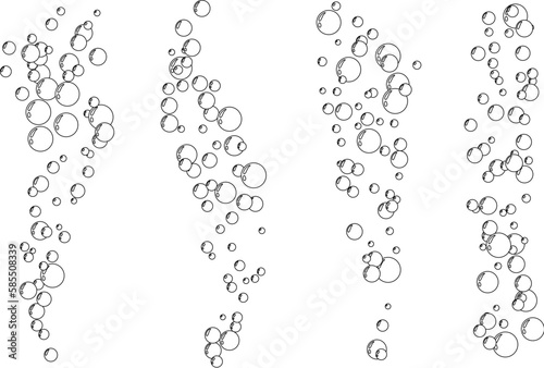 Underwater air bubbles decoration elements. Fizzy water or soap foam texture. Vector isolated outline design element. Vertical streams collection.