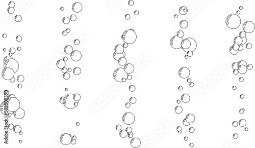Underwater air bubbles decoration elements. Fizzy water or soap foam texture. Vector isolated outline design element. Vertical streams