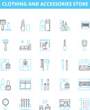 Clothing and Accessories Store vector line icons set. Apparel, Accessories, Clothing, Store, Footwear, Garments, Shoes illustration outline concept symbols and signs