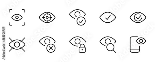 Eye identification icon, Eye recognition icon, retina scan. Iris recognition icon set isolated. Iris scanner icon, Optical scanning vector icon