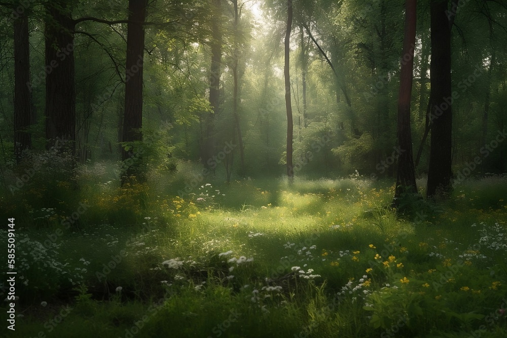 Green Forest Landscape with Sunlight, Background Wallpaper