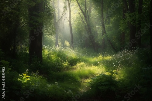 Green Forest Landscape with Sunlight, Background Wallpaper