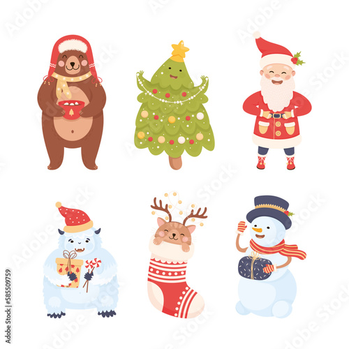 Cute New Year Character Having Fun at Wintertime Vector Set