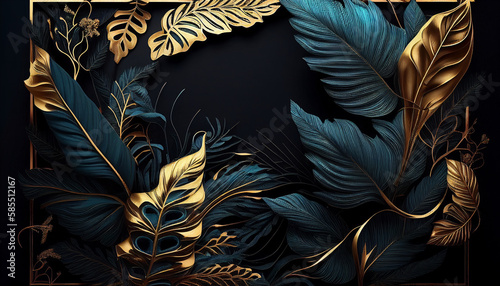 feathers on black background with golden touch