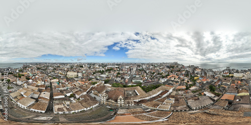 Seamless spherical HDRI aerial panorama 360 degrees for VR virtual reality of downtown district cityscape of Salvador City, Brazil. Landscape of Pelourinho a historic Portugueses building in Bahia.