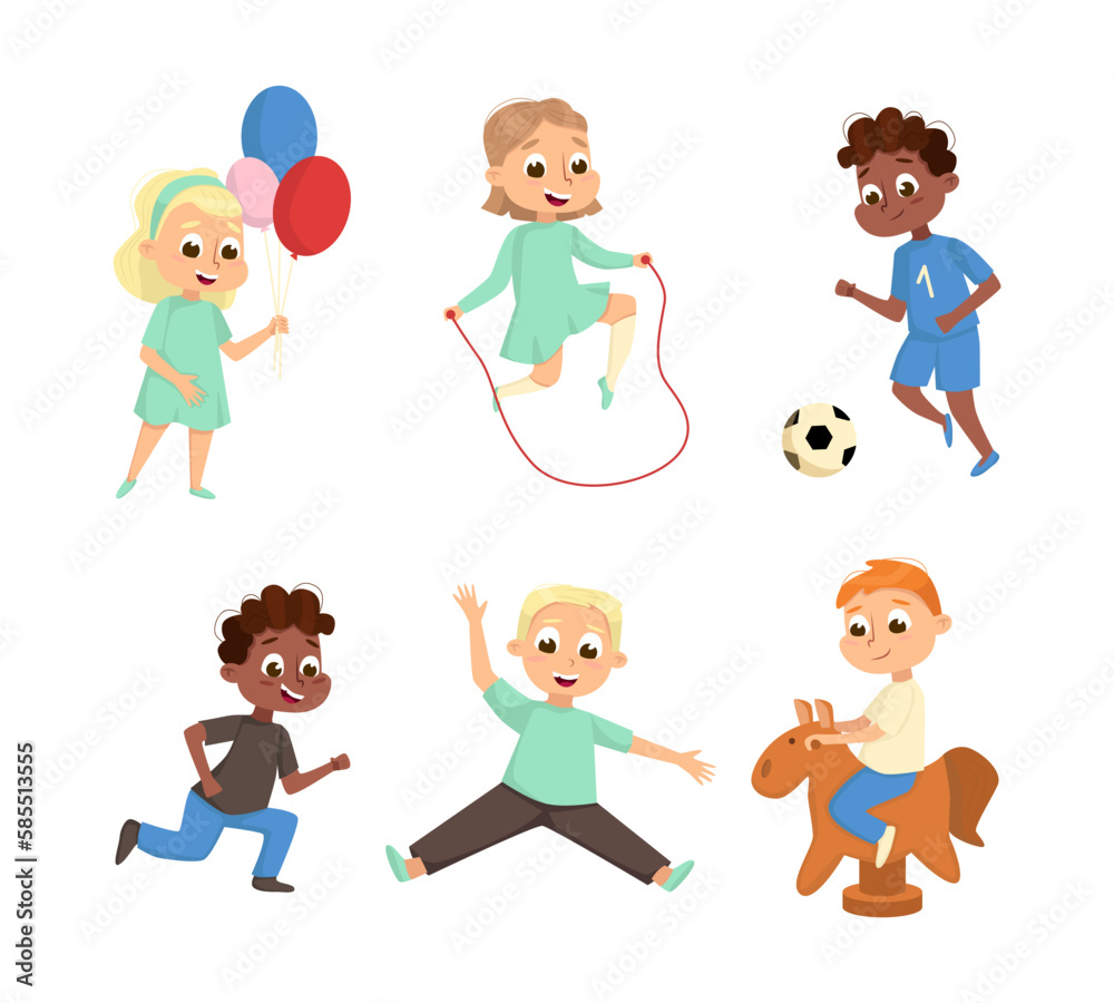 Active Kids Playing at Playground Having Fun Vector Set Active Kids Playing at Playground Having Fun Vector Set