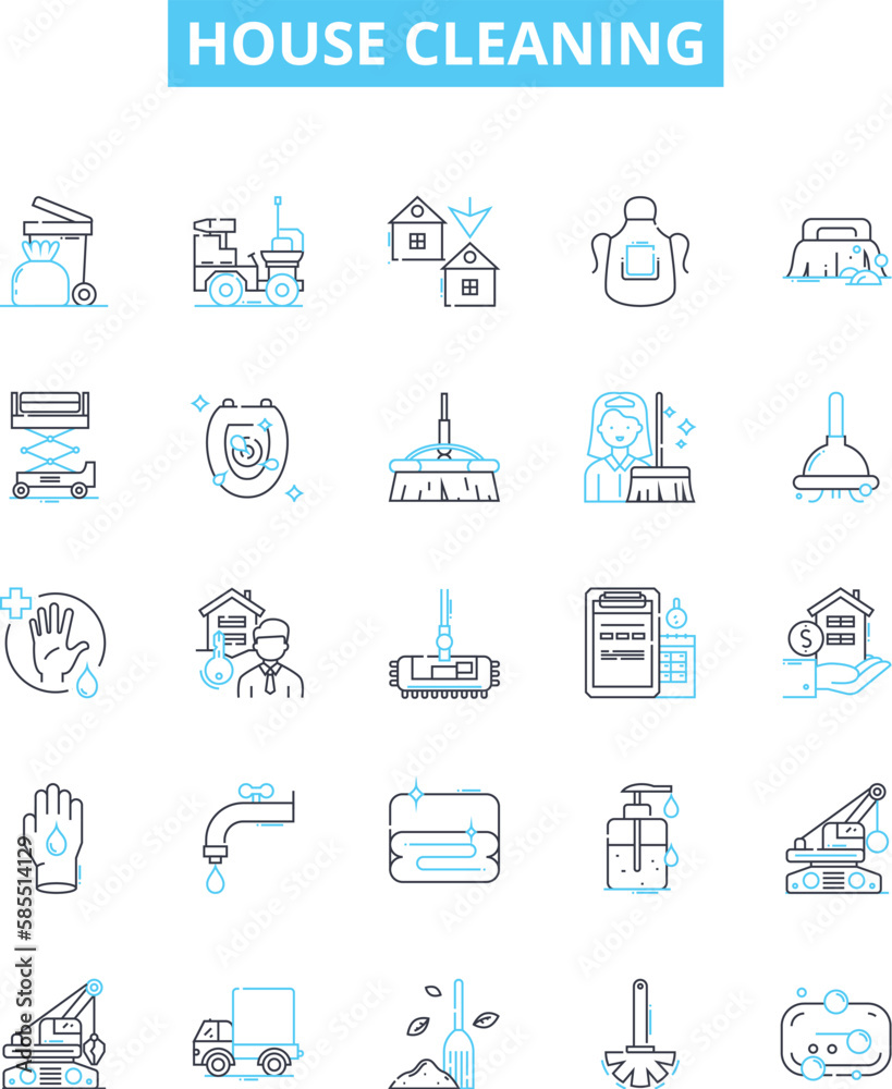 House cleaning vector line icons set. Mop, Vacuum, Dust, Wipe, Sweep ...